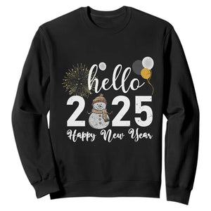 Hello 2025 Happy New Year Sweatshirt Snowman Firework New Year's Eve TS11 Black Print Your Wear