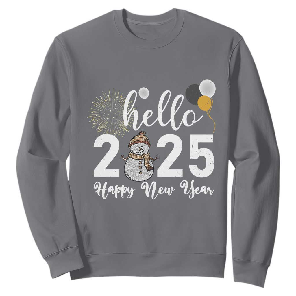 Hello 2025 Happy New Year Sweatshirt Snowman Firework New Year's Eve TS11 Charcoal Print Your Wear