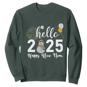 Hello 2025 Happy New Year Sweatshirt Snowman Firework New Year's Eve TS11 Dark Forest Green Print Your Wear