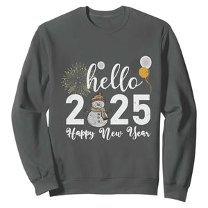 Hello 2025 Happy New Year Sweatshirt Snowman Firework New Year's Eve TS11 Dark Heather Print Your Wear