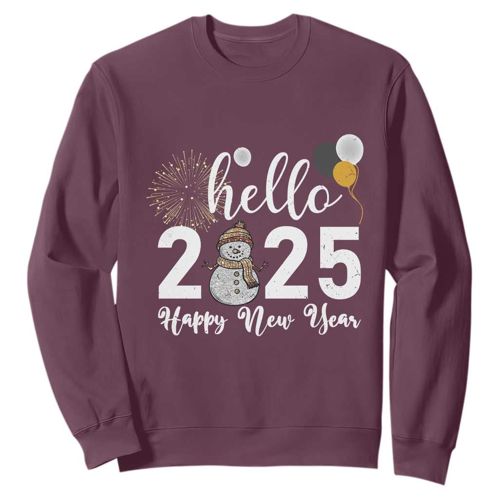 Hello 2025 Happy New Year Sweatshirt Snowman Firework New Year's Eve TS11 Maroon Print Your Wear
