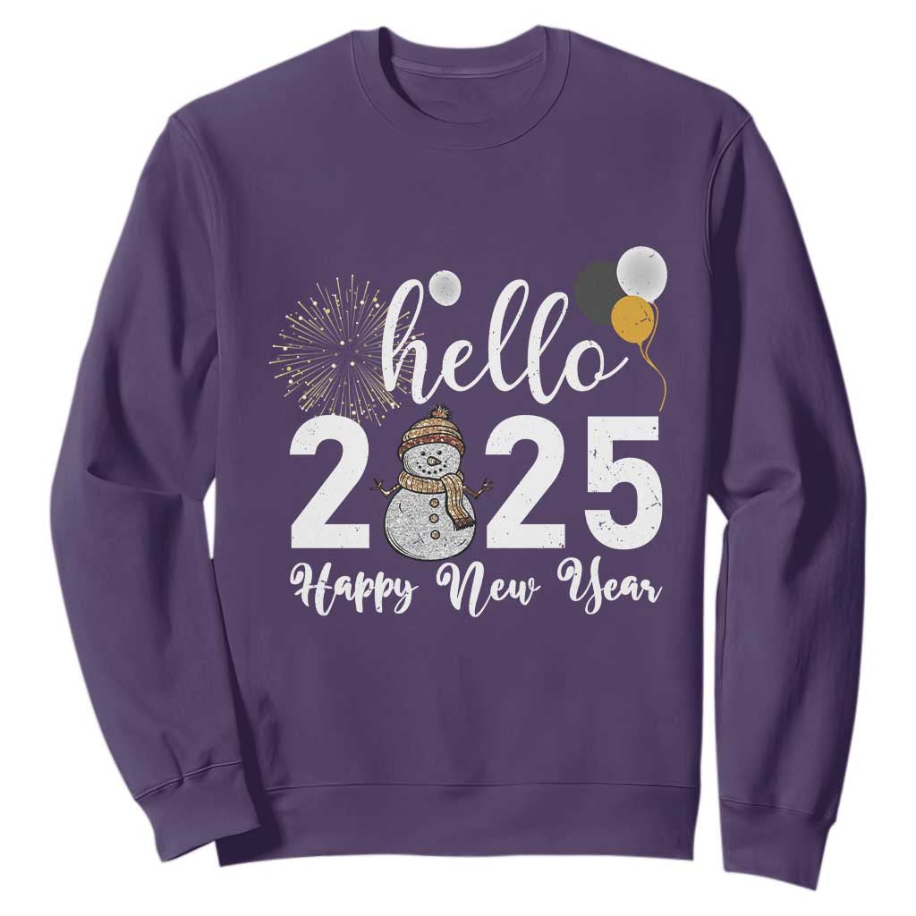 Hello 2025 Happy New Year Sweatshirt Snowman Firework New Year's Eve TS11 Purple Print Your Wear