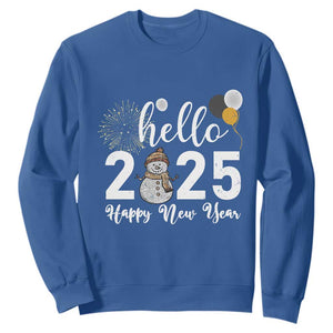Hello 2025 Happy New Year Sweatshirt Snowman Firework New Year's Eve TS11 Royal Blue Print Your Wear