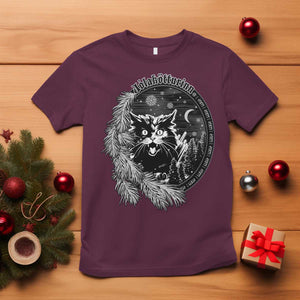 Funny Yule Black Cat Mistletoe Jolakotturinn T Shirt TS11 Maroon Print Your Wear