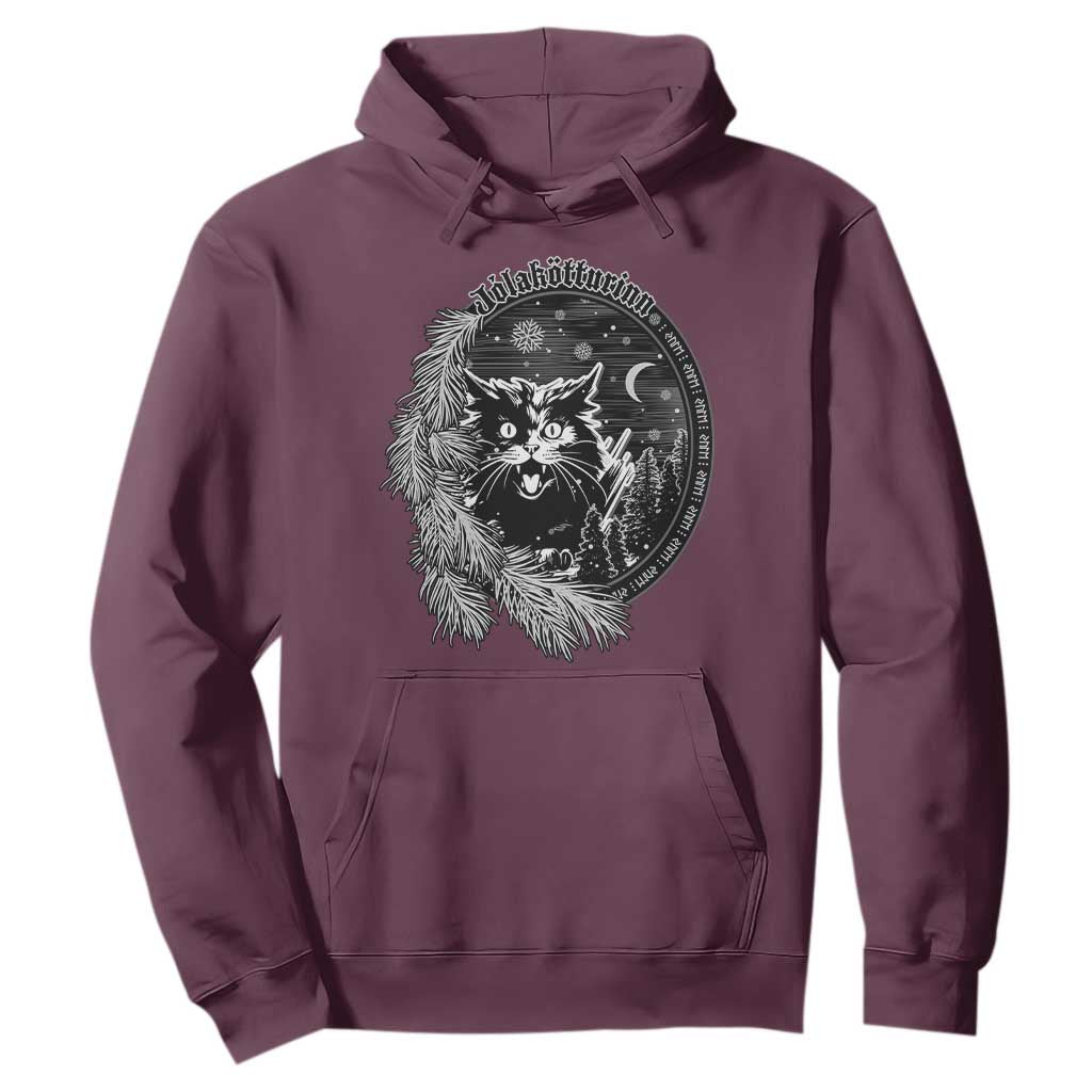 Funny Yule Black Cat Mistletoe Jolakotturinn Hoodie TS11 Maroon Print Your Wear