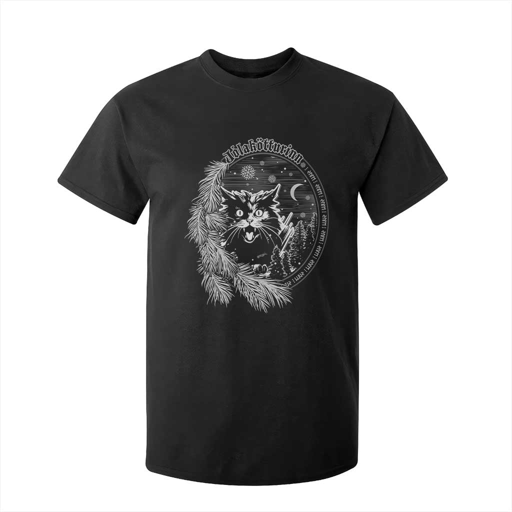 Funny Yule Black Cat Mistletoe Jolakotturinn T Shirt For Kid TS11 Black Print Your Wear