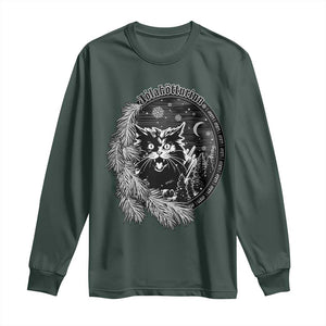 Funny Yule Black Cat Mistletoe Jolakotturinn Long Sleeve Shirt TS11 Dark Forest Green Print Your Wear