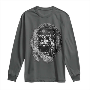 Funny Yule Black Cat Mistletoe Jolakotturinn Long Sleeve Shirt TS11 Dark Heather Print Your Wear