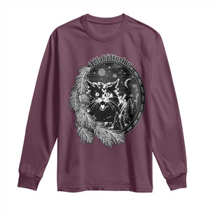 Funny Yule Black Cat Mistletoe Jolakotturinn Long Sleeve Shirt TS11 Maroon Print Your Wear