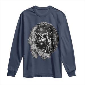 Funny Yule Black Cat Mistletoe Jolakotturinn Long Sleeve Shirt TS11 Navy Print Your Wear