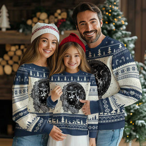 Funny Yule Black Cat Mistletoe Jolakotturinn Ugly Christmas Sweater TS11 Navy Print Your Wear