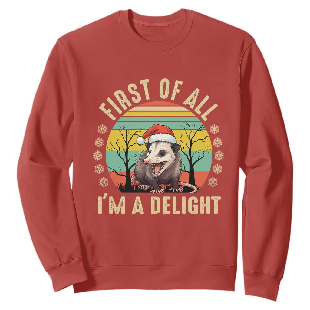 Funny First Of All I'm A Delight Sweatshirt Angry Opossum Possum Christmas TS11 Red Print Your Wear