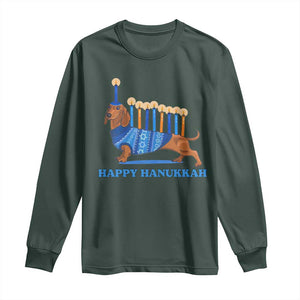 Funny Happy Hanukkah Dachshund Wiener Dog Menorah Long Sleeve Shirt TS11 Dark Forest Green Print Your Wear