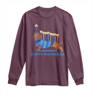 Funny Happy Hanukkah Dachshund Wiener Dog Menorah Long Sleeve Shirt TS11 Maroon Print Your Wear