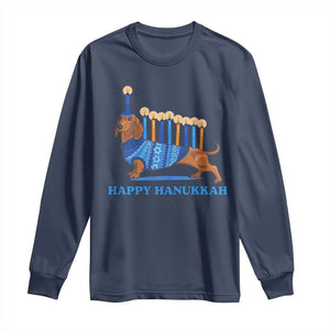 Funny Happy Hanukkah Dachshund Wiener Dog Menorah Long Sleeve Shirt TS11 Navy Print Your Wear