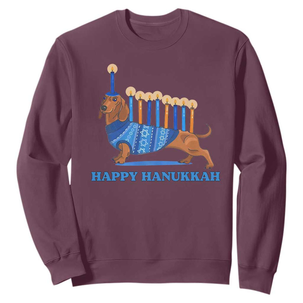Funny Happy Hanukkah Dachshund Wiener Dog Menorah Sweatshirt TS11 Maroon Print Your Wear