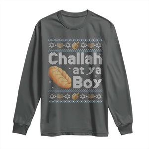 Funny Hanukkah Long Sleeve Shirt Challah At Ya Boy Jewish Holiday TS11 Dark Heather Print Your Wear