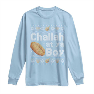 Funny Hanukkah Long Sleeve Shirt Challah At Ya Boy Jewish Holiday TS11 Light Blue Print Your Wear