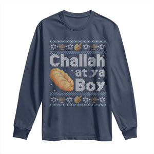 Funny Hanukkah Long Sleeve Shirt Challah At Ya Boy Jewish Holiday TS11 Navy Print Your Wear