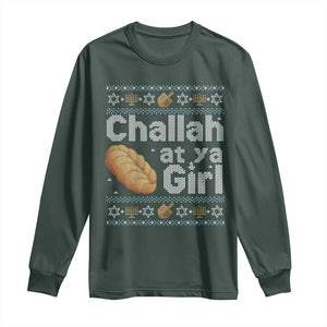 Funny Hanukkah Long Sleeve Shirt Challah At Ya Girl Jewish Holiday TS11 Dark Forest Green Print Your Wear