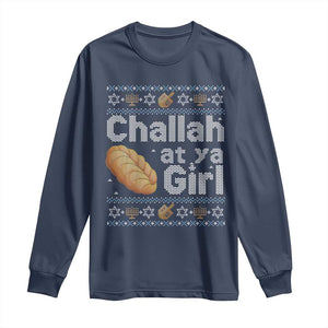 Funny Hanukkah Long Sleeve Shirt Challah At Ya Girl Jewish Holiday TS11 Navy Print Your Wear