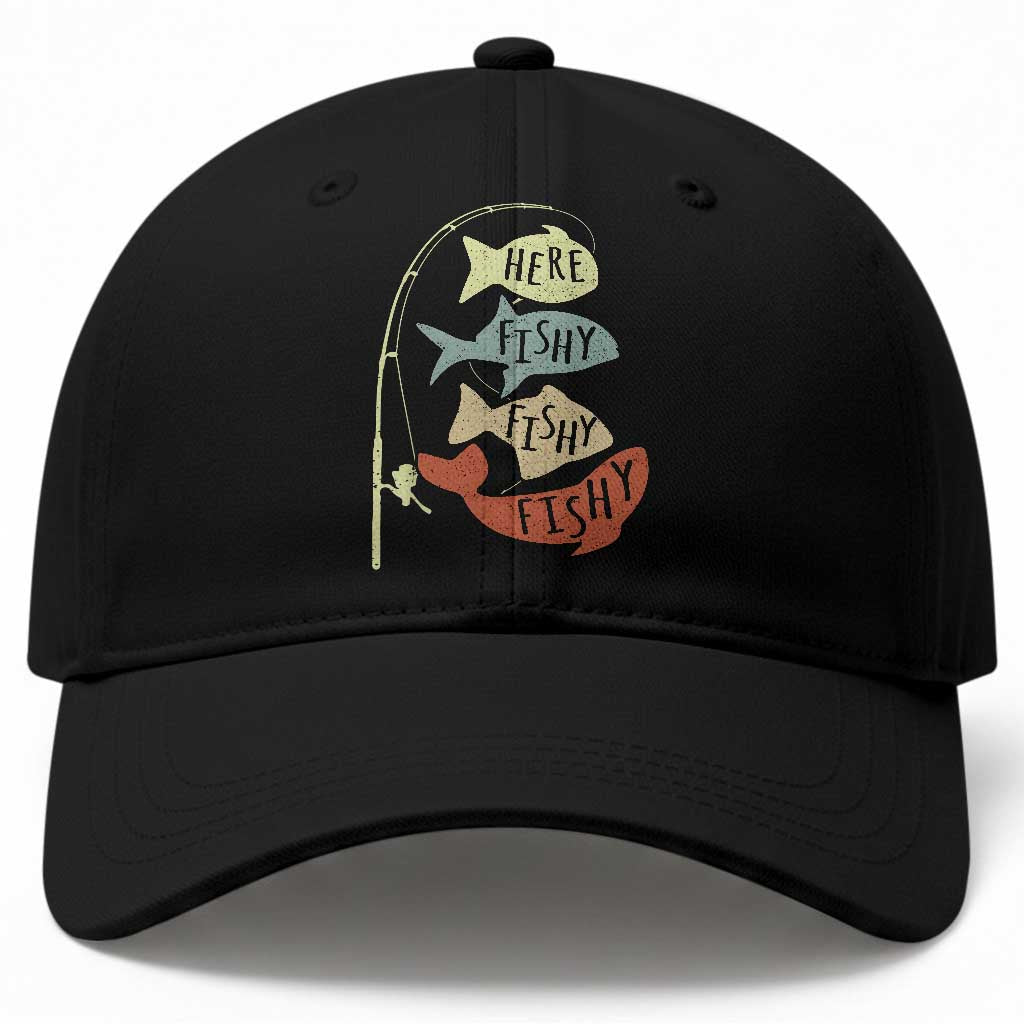 Funny Here Fishy Fishy Retro Fisherman Baseball Cap TS11 Print Your Wear