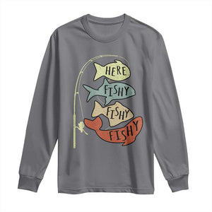 Funny Here Fishy Fishy Retro Fisherman Long Sleeve Shirt TS11 Charcoal Print Your Wear