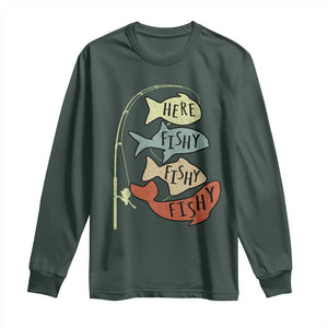 Funny Here Fishy Fishy Retro Fisherman Long Sleeve Shirt TS11 Dark Forest Green Print Your Wear