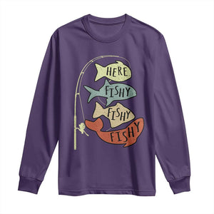 Funny Here Fishy Fishy Retro Fisherman Long Sleeve Shirt TS11 Purple Print Your Wear