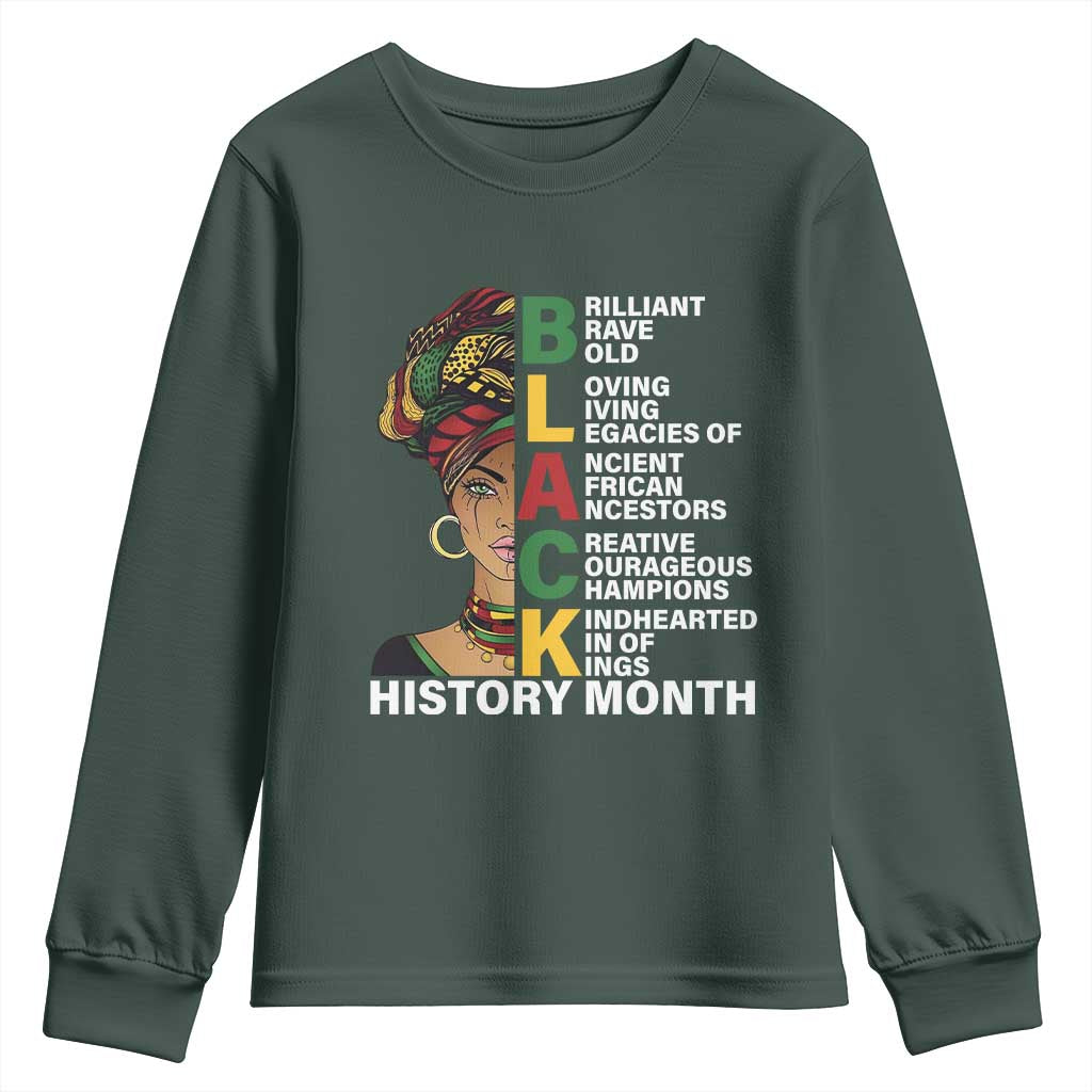 Black History Month Brilliant Brave Bold Youth Sweatshirt African American Pride TS11 Dark Forest Green Print Your Wear