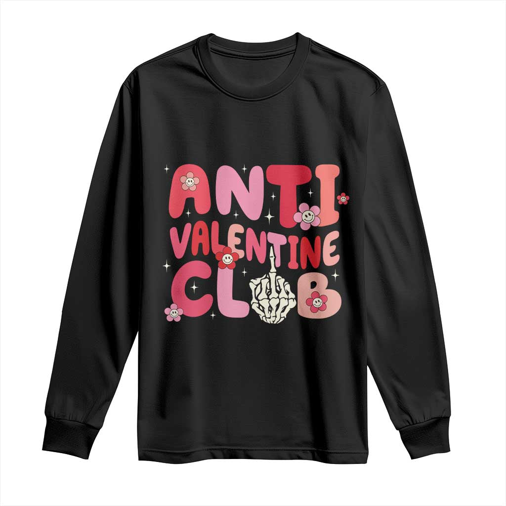 Funny Anti Valentine Club Long Sleeve Shirt Retro Anti Valentine's Day Middle Finger TS11 Black Print Your Wear