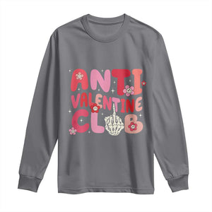 Funny Anti Valentine Club Long Sleeve Shirt Retro Anti Valentine's Day Middle Finger TS11 Charcoal Print Your Wear