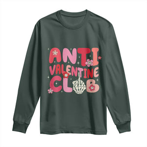 Funny Anti Valentine Club Long Sleeve Shirt Retro Anti Valentine's Day Middle Finger TS11 Dark Forest Green Print Your Wear