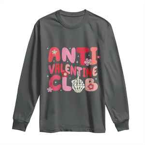 Funny Anti Valentine Club Long Sleeve Shirt Retro Anti Valentine's Day Middle Finger TS11 Dark Heather Print Your Wear