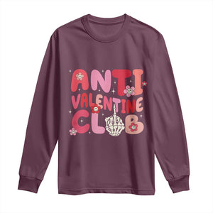 Funny Anti Valentine Club Long Sleeve Shirt Retro Anti Valentine's Day Middle Finger TS11 Maroon Print Your Wear