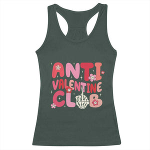 Funny Anti Valentine Club Racerback Tank Top Retro Anti Valentine's Day Middle Finger TS11 Dark Forest Green Print Your Wear