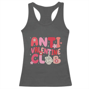 Funny Anti Valentine Club Racerback Tank Top Retro Anti Valentine's Day Middle Finger TS11 Dark Heather Print Your Wear