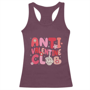 Funny Anti Valentine Club Racerback Tank Top Retro Anti Valentine's Day Middle Finger TS11 Maroon Print Your Wear