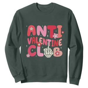 Funny Anti Valentine Club Sweatshirt Retro Anti Valentine's Day Middle Finger TS11 Dark Forest Green Print Your Wear