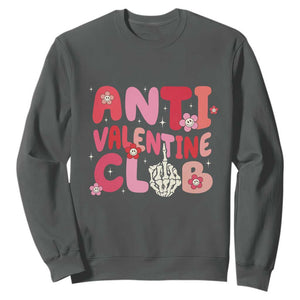 Funny Anti Valentine Club Sweatshirt Retro Anti Valentine's Day Middle Finger TS11 Dark Heather Print Your Wear