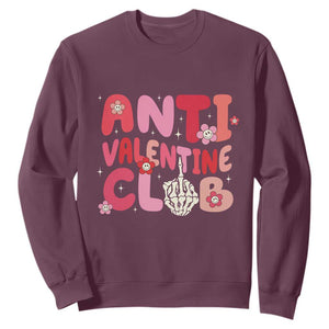 Funny Anti Valentine Club Sweatshirt Retro Anti Valentine's Day Middle Finger TS11 Maroon Print Your Wear