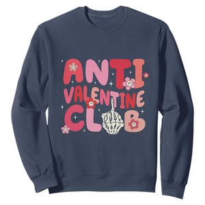 Funny Anti Valentine Club Sweatshirt Retro Anti Valentine's Day Middle Finger TS11 Navy Print Your Wear