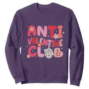 Funny Anti Valentine Club Sweatshirt Retro Anti Valentine's Day Middle Finger TS11 Purple Print Your Wear