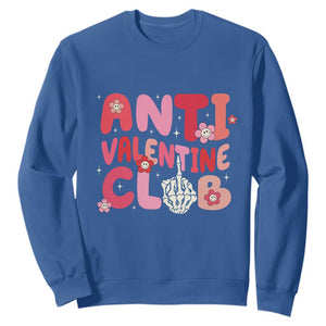 Funny Anti Valentine Club Sweatshirt Retro Anti Valentine's Day Middle Finger TS11 Royal Blue Print Your Wear