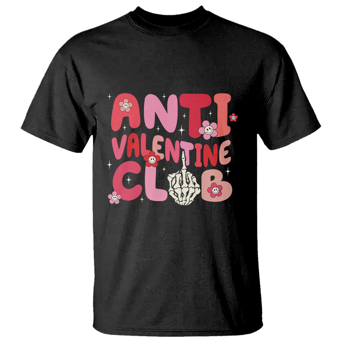 Funny Anti Valentine Club T Shirt Retro Anti Valentine's Day Middle Finger TS11 Black Print Your Wear