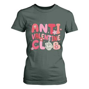 Funny Anti Valentine Club T Shirt For Women Retro Anti Valentine's Day Middle Finger TS11 Dark Forest Green Print Your Wear