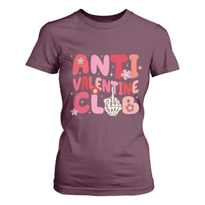 Funny Anti Valentine Club T Shirt For Women Retro Anti Valentine's Day Middle Finger TS11 Maroon Print Your Wear