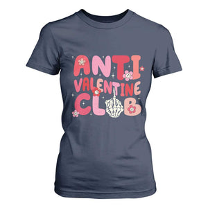 Funny Anti Valentine Club T Shirt For Women Retro Anti Valentine's Day Middle Finger TS11 Navy Print Your Wear