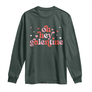 Funny Galentine's Day Long Sleeve Shirt Oh Hey Galentine Retro Heart TS11 Dark Forest Green Print Your Wear