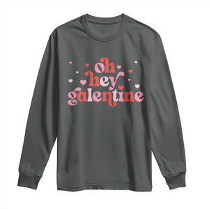 Funny Galentine's Day Long Sleeve Shirt Oh Hey Galentine Retro Heart TS11 Dark Heather Print Your Wear